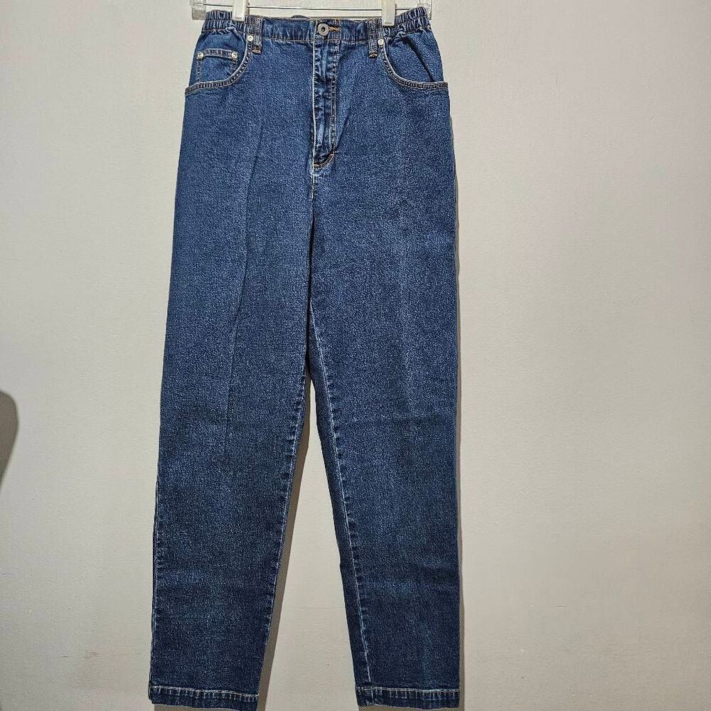 Vintage 90s Classic Elements Elastic Waist Tapered Leg Mom Jeans Dark Blue Size